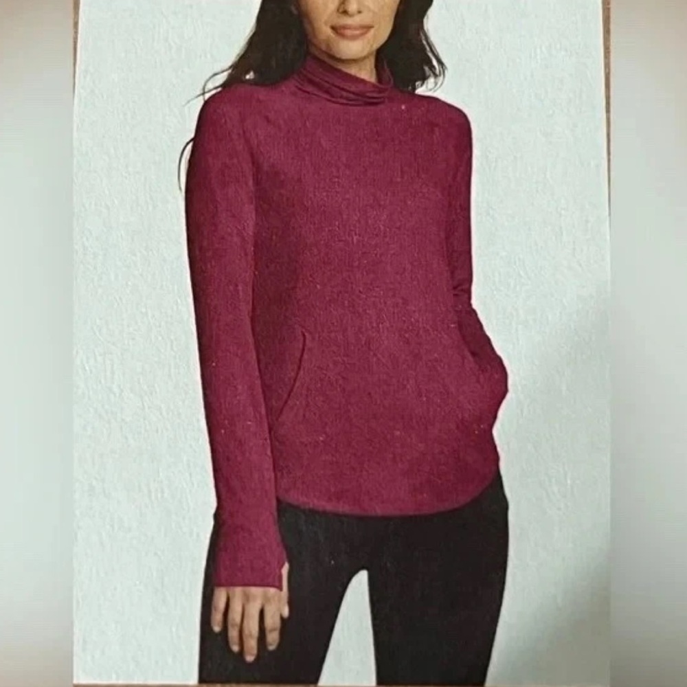 NWT Eddie Bauer Women Active Funnel Neck Long Sleeve Top with Kangaroo Pocket S